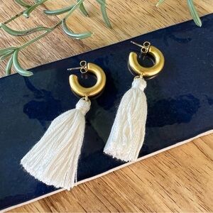 Madewell Gold Hoop Earrings with Cream Tassels